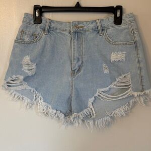SHEIN Light Blue Distressed/Ripped High-Denim Shorts - Size Large 8/10